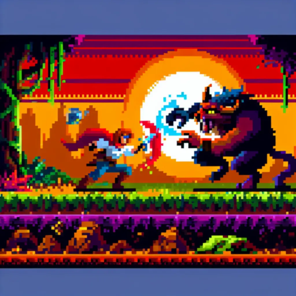 Pojedynek w stylu pixel-art w Runes of Legend: bohater kontra potwór